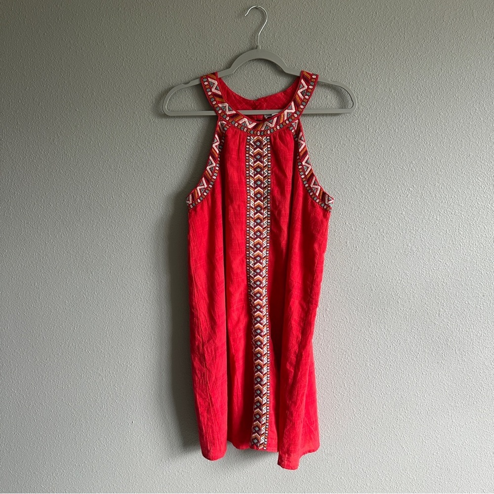 THML Red High Neck Embroidered Mini Dress Large